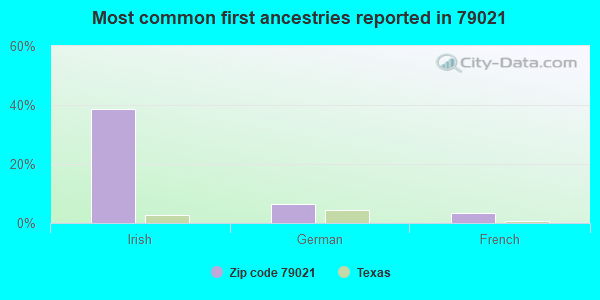 Most common first ancestries reported in 79021