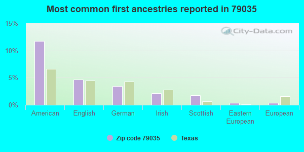 Most common first ancestries reported in 79035