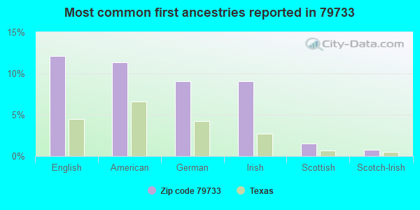 Most common first ancestries reported in 79733