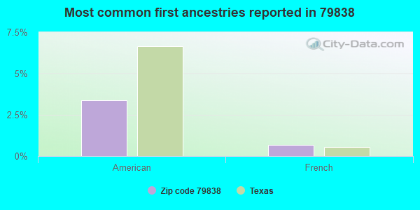 Most common first ancestries reported in 79838