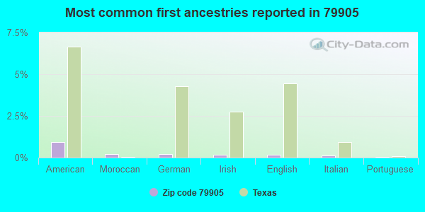 Most common first ancestries reported in 79905