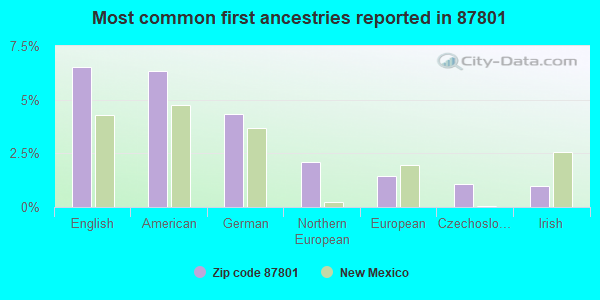 Most common first ancestries reported in 87801