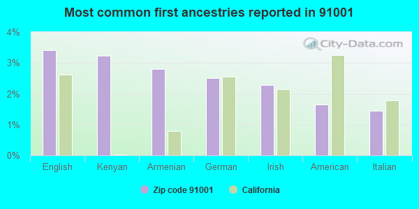 Most common first ancestries reported in 91001