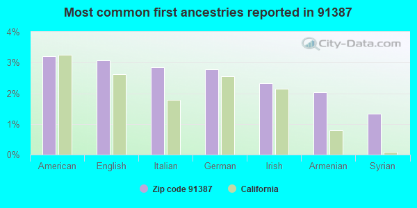 Most common first ancestries reported in 91387