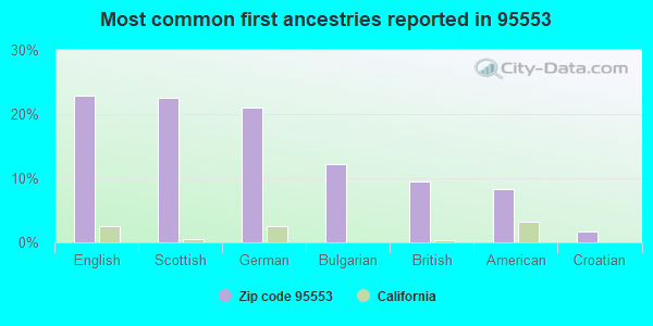 Most common first ancestries reported in 95553