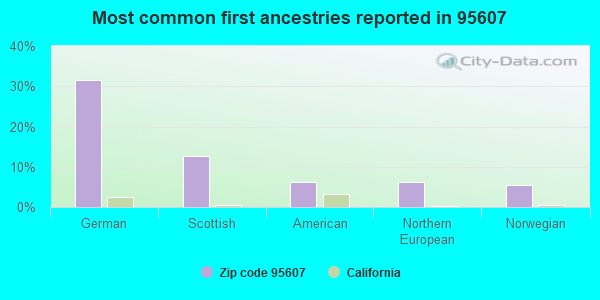 Most common first ancestries reported in 95607