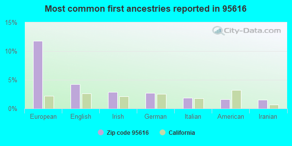 Most common first ancestries reported in 95616