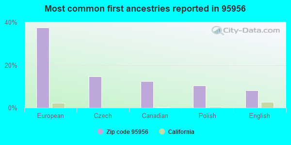 Most common first ancestries reported in 95956