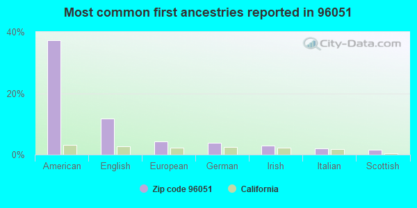 Most common first ancestries reported in 96051