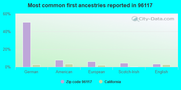 Most common first ancestries reported in 96117