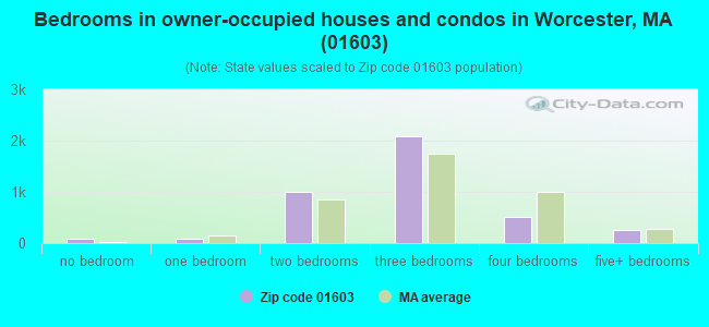 Bedrooms in owner-occupied houses and condos in Worcester, MA (01603) 