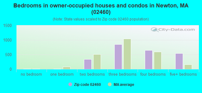 Bedrooms in owner-occupied houses and condos in Newton, MA (02460) 