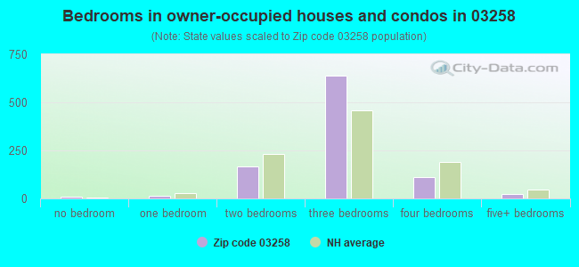 Bedrooms in owner-occupied houses and condos in 03258 