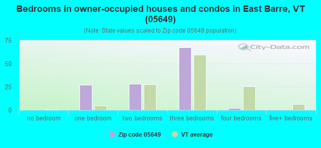 Bedrooms in owner-occupied houses and condos in East Barre, VT (05649) 