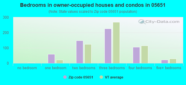 Bedrooms in owner-occupied houses and condos in 05651 