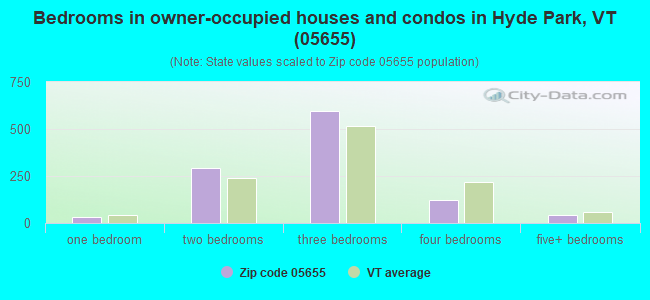 Bedrooms in owner-occupied houses and condos in Hyde Park, VT (05655) 
