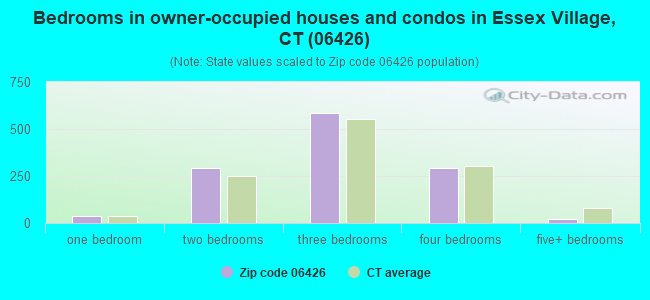 Bedrooms in owner-occupied houses and condos in Essex Village, CT (06426) 
