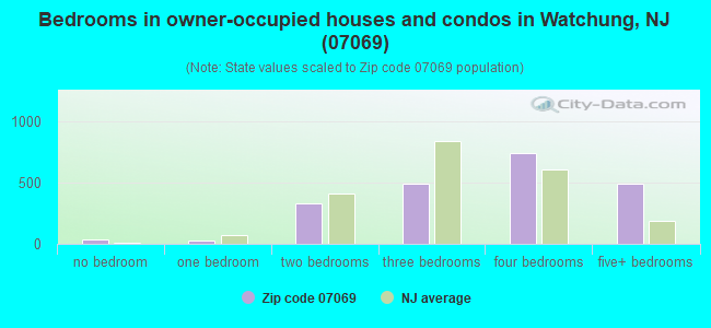 Bedrooms in owner-occupied houses and condos in Watchung, NJ (07069) 
