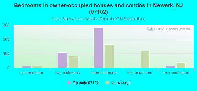 Bedrooms in owner-occupied houses and condos in Newark, NJ (07102) 