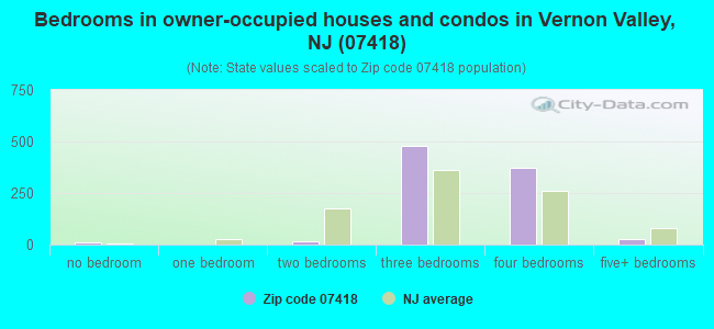 Bedrooms in owner-occupied houses and condos in Vernon Valley, NJ (07418) 