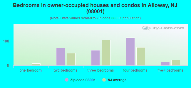 Bedrooms in owner-occupied houses and condos in Alloway, NJ (08001) 