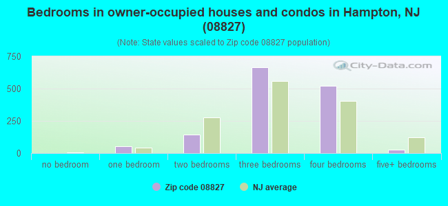 Bedrooms in owner-occupied houses and condos in Hampton, NJ (08827) 