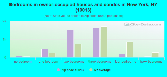 Bedrooms in owner-occupied houses and condos in New York, NY (10013) 
