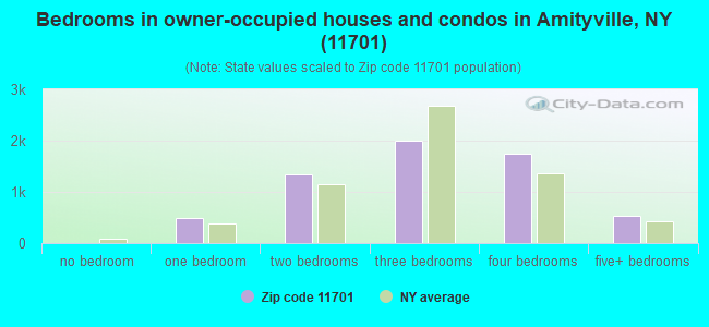 Bedrooms in owner-occupied houses and condos in Amityville, NY (11701) 