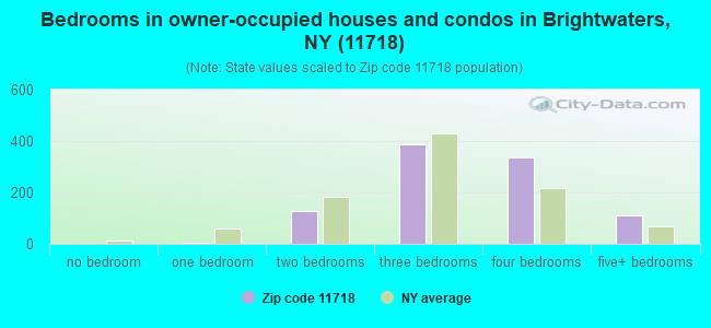 Bedrooms in owner-occupied houses and condos in Brightwaters, NY (11718) 