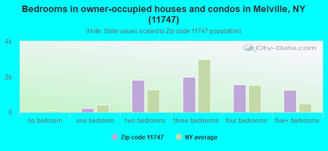 Bedrooms in owner-occupied houses and condos in Melville, NY (11747) 