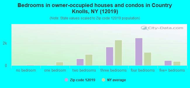 Bedrooms in owner-occupied houses and condos in Country Knolls, NY (12019) 