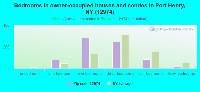 Bedrooms in owner-occupied houses and condos in Port Henry, NY (12974) 