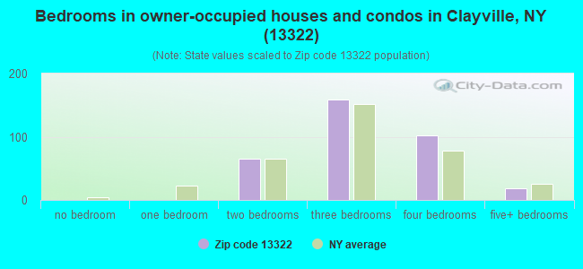 Bedrooms in owner-occupied houses and condos in Clayville, NY (13322) 