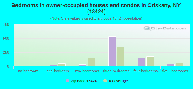 Bedrooms in owner-occupied houses and condos in Oriskany, NY (13424) 