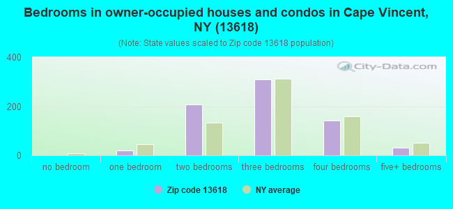 Bedrooms in owner-occupied houses and condos in Cape Vincent, NY (13618) 