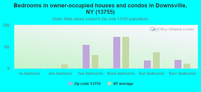 Bedrooms in owner-occupied houses and condos in Downsville, NY (13755) 