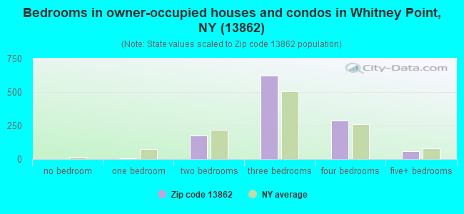 Bedrooms in owner-occupied houses and condos in Whitney Point, NY (13862) 