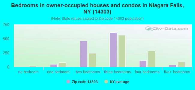 Bedrooms in owner-occupied houses and condos in Niagara Falls, NY (14303) 