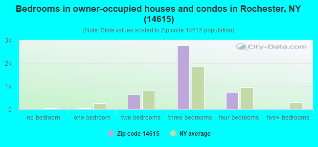 Bedrooms in owner-occupied houses and condos in Rochester, NY (14615) 