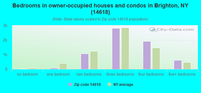 Bedrooms in owner-occupied houses and condos in Brighton, NY (14618) 