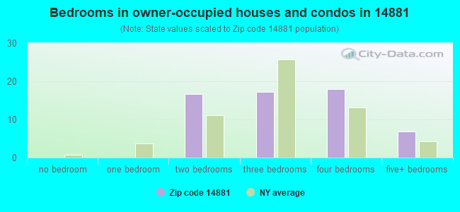 Bedrooms in owner-occupied houses and condos in 14881 