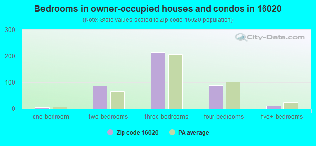 Bedrooms in owner-occupied houses and condos in 16020 