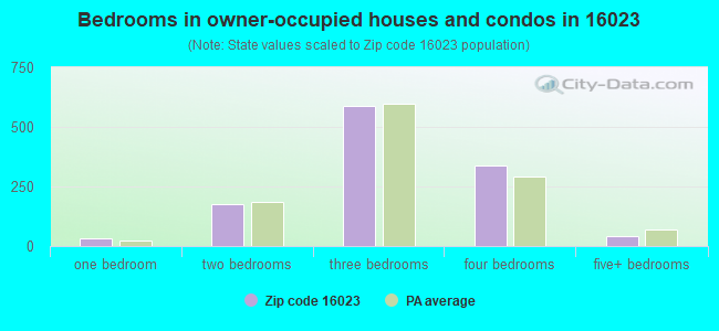 Bedrooms in owner-occupied houses and condos in 16023 