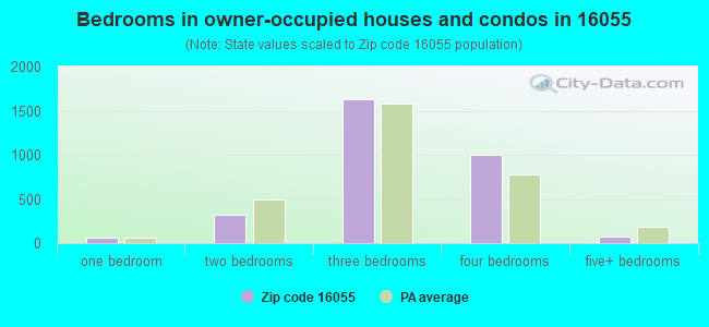 Bedrooms in owner-occupied houses and condos in 16055 