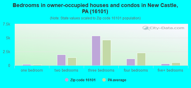 Bedrooms in owner-occupied houses and condos in New Castle, PA (16101) 