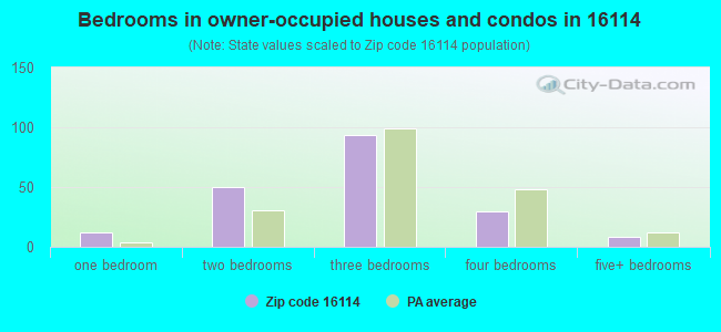 Bedrooms in owner-occupied houses and condos in 16114 