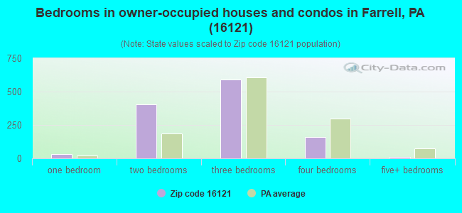 Bedrooms in owner-occupied houses and condos in Farrell, PA (16121) 