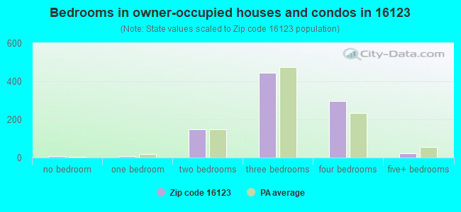 Bedrooms in owner-occupied houses and condos in 16123 