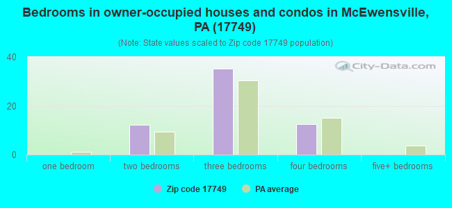 Bedrooms in owner-occupied houses and condos in McEwensville, PA (17749) 