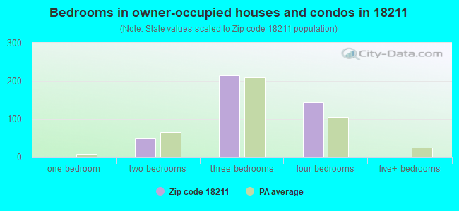 Bedrooms in owner-occupied houses and condos in 18211 